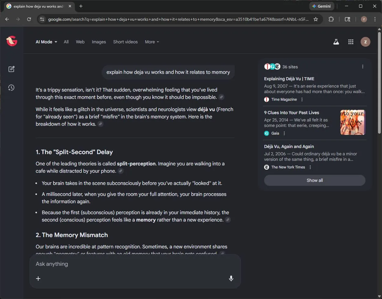 Google AI Mode interface within Google Search