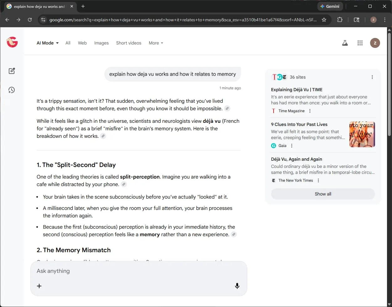 Google AI Mode interface within Google Search